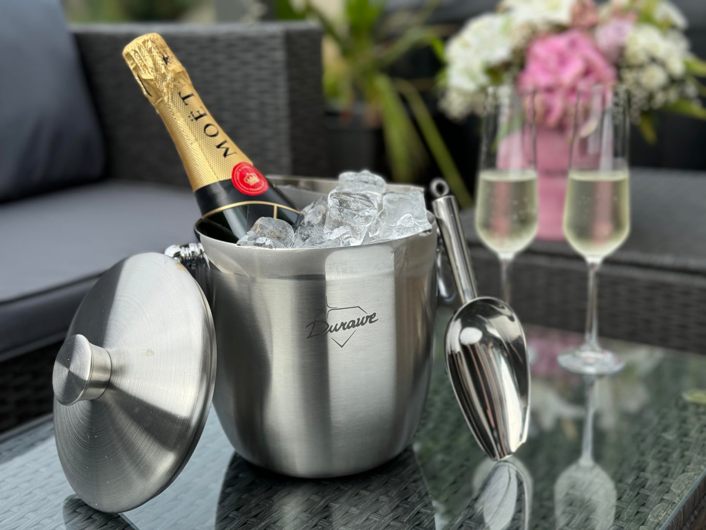 3L Insulated Ice Bucket, Champagne Bucket, Ice Bucket with Lid and Tongs, Stainless Steel, Strainer, Ice Scoop, Large Ice Buckets for Parties with Lid, Champagne, Drinks Bucket, Beer and Wine Bucket