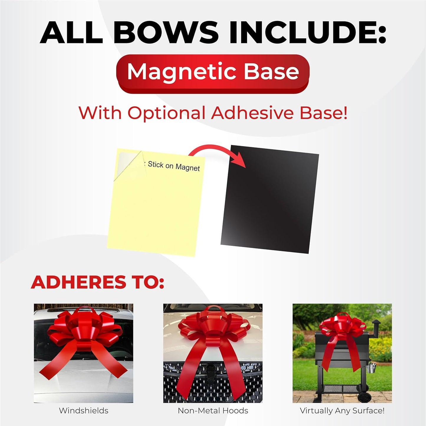 CarBowz Big Car Bow - Giant Non-Scratch Magnet | Weather Resistant Vinyl in Red