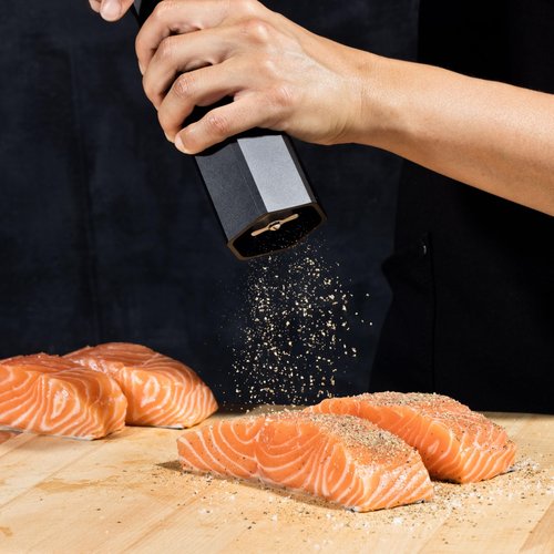 HexClad HexMill Pepper Grinder, Professional Grade Heavy Duty, Refillable, Aluminum Matte Black, Adjustable Ten Coarse Grind Settings