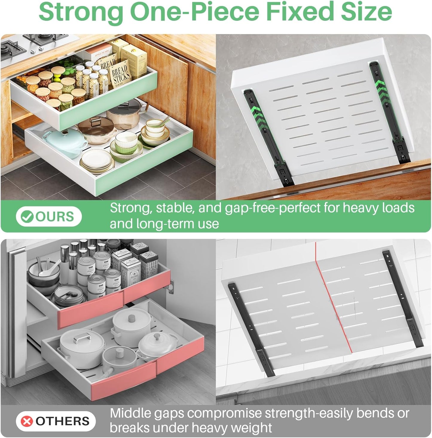 Skiennix Pull-Out Cabinet Organizer - Heavy-Duty Full-Extension Drawers, 21" Deep, White