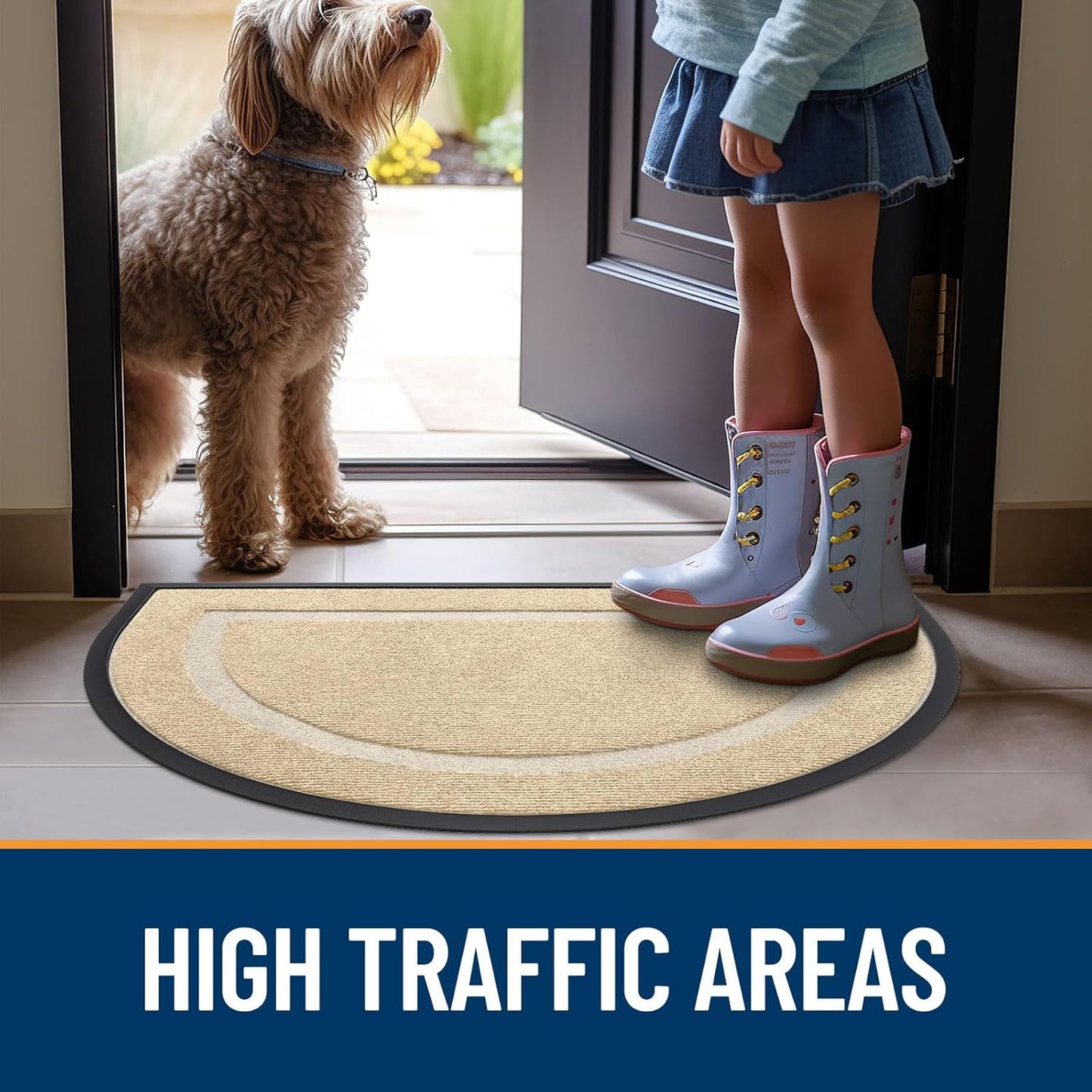 OLANLY Half Circle Door Mat - Waterproof All-Season Doormat for Indoor/Outdoor Use | 36x24, Beige