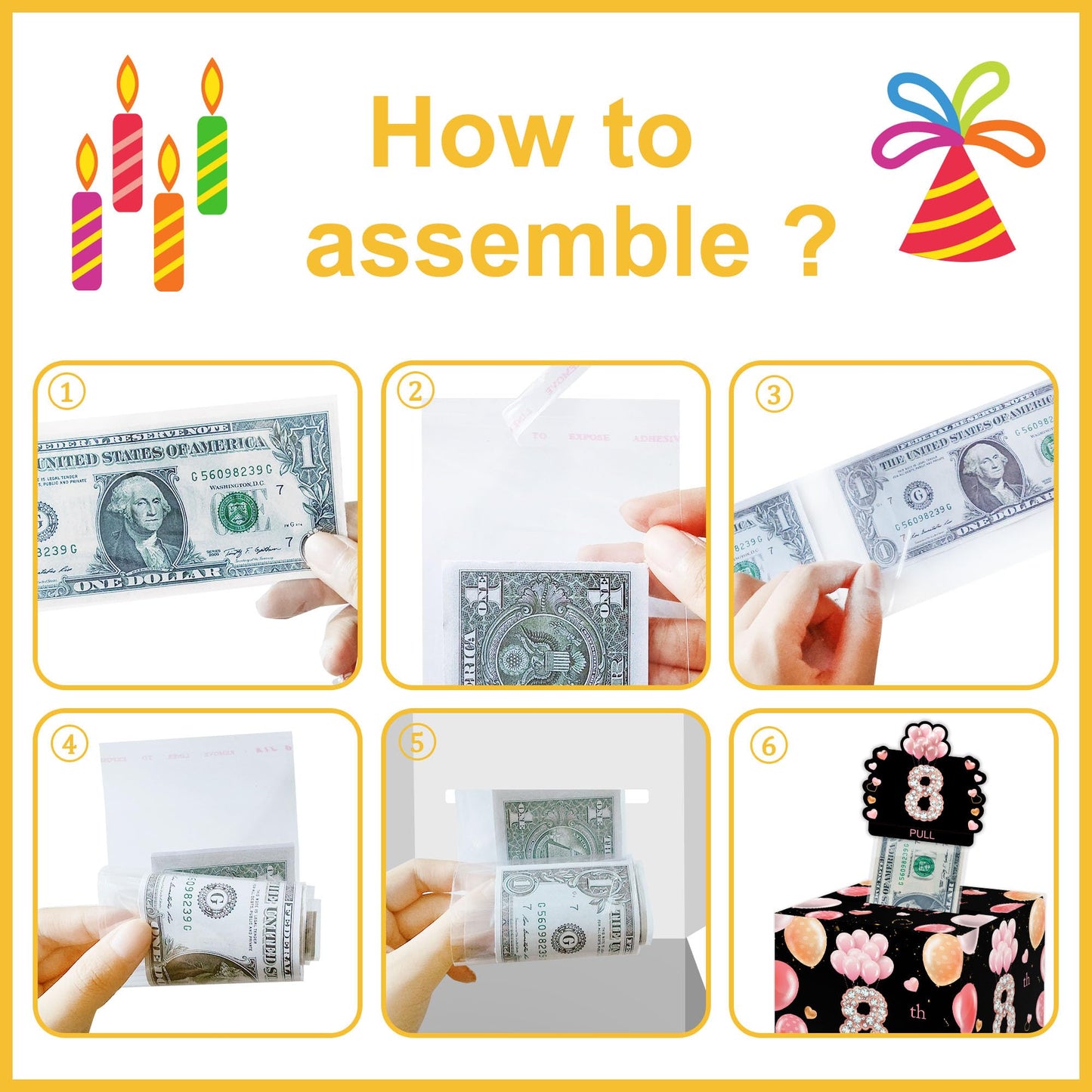 Surprise Gift Box for 8th Birthday Party, Happy Birthday Money Gift Boxes with 35PCS Bags