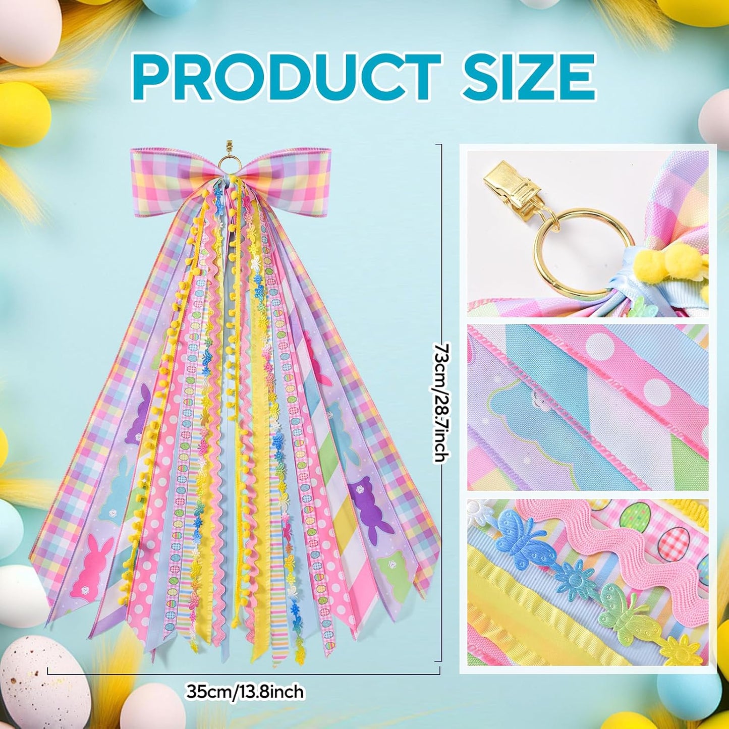 Pastel Easter Wreath Sash by [Brand Name] - Decorative Ribbon Bundle for Spring Door Decor | 1 Pack