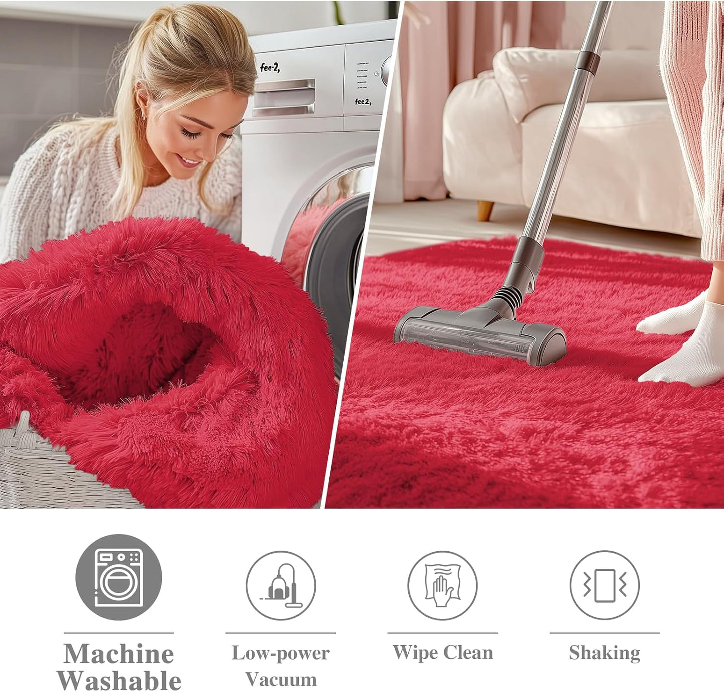 OLANLY Red Round Area Rug - Soft, Fluffy, Machine Washable 2 ft Circle Carpet for Bedrooms & Nurseries