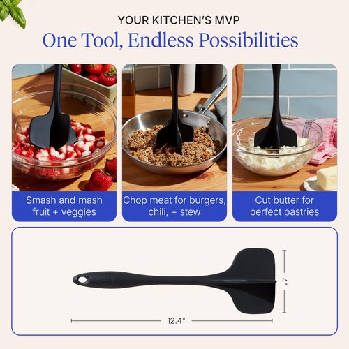 GIR: Get It Right Premium Silicone Quad Meat Chopper with 4 Blade Design - Kitchen Tools Meat Smasher for Ground beef, Potato Mash and Hamburger - Ultimate - 12 IN, Black