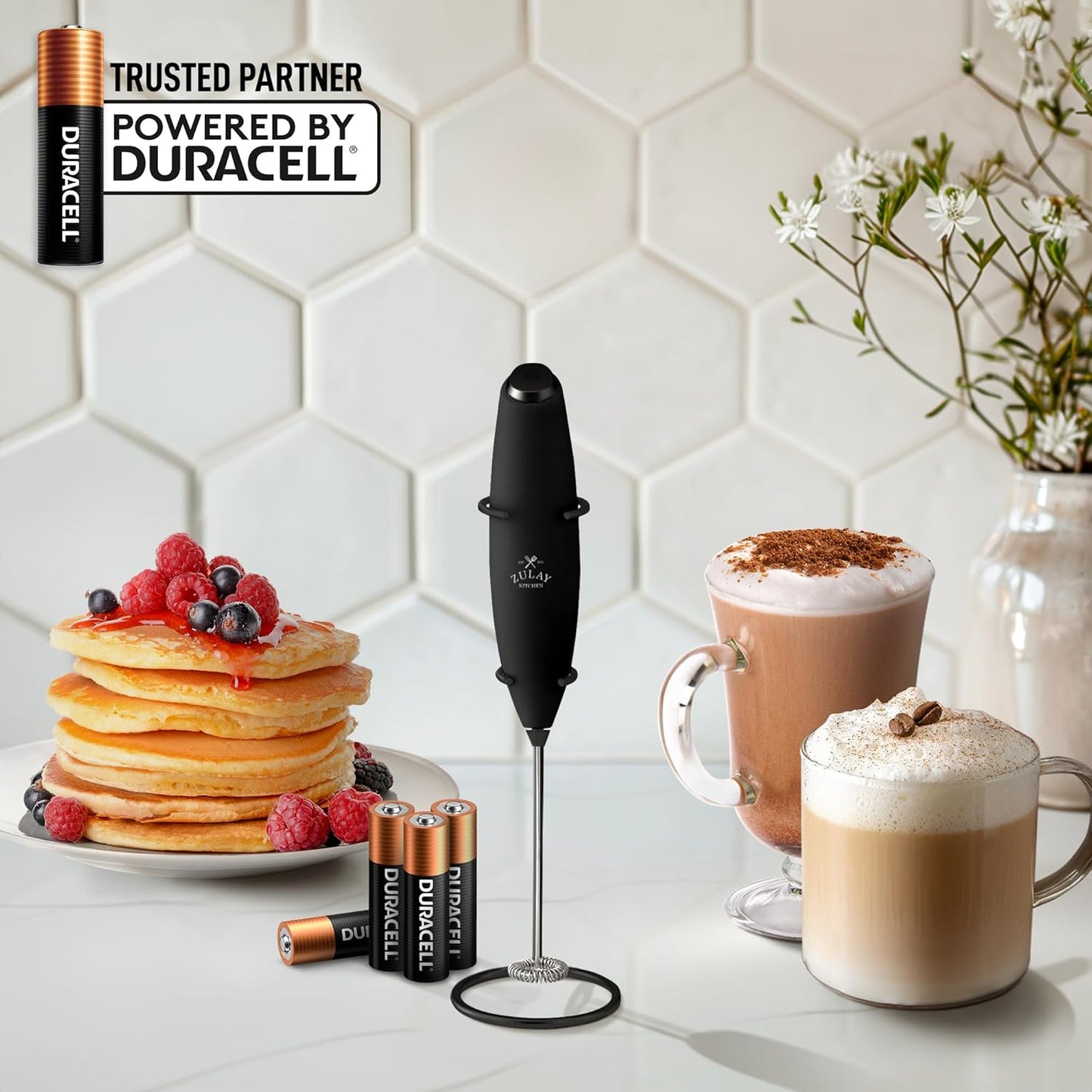 Zulay Kitchen Milk Frother Wand - Ultra Fast Handheld Electric Whisk for Coffee & Lattes - Executive Black
