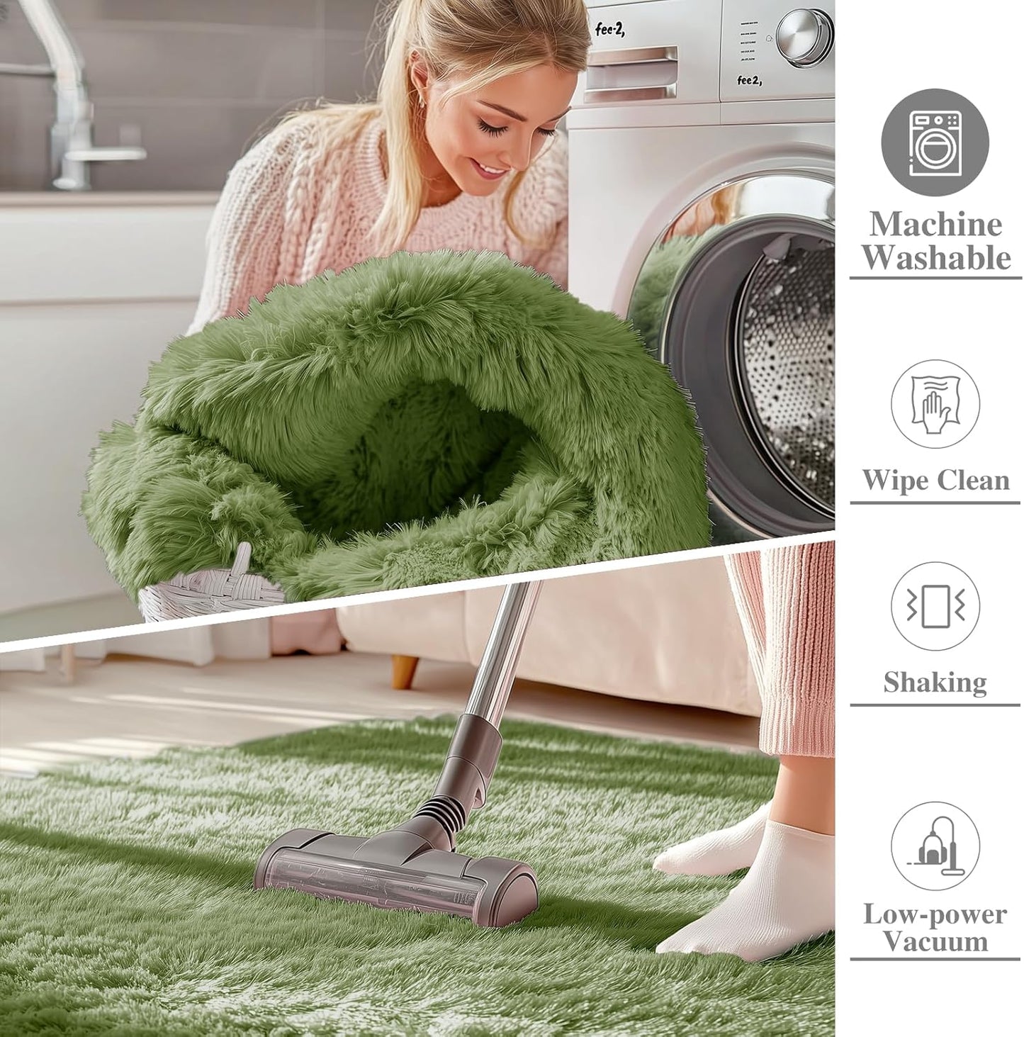 OLANLY Runner Rugs - Soft, Machine Washable 2x5 Shaggy Carpet for Bedroom & Hallway | Green Home Decor