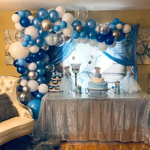 Blue and Silver Balloons by [Brand Name] - 60 Pcs Metallic Confetti Helium Latex for Birthday & Graduation Decor