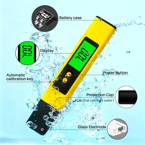 Digital pH Meter for Water,0.01 High Accuracy pH Tester Pen,Portable Water Quality Tester with Backlit Display PH Pen for Hydroponics,Aquarium (Yellow)