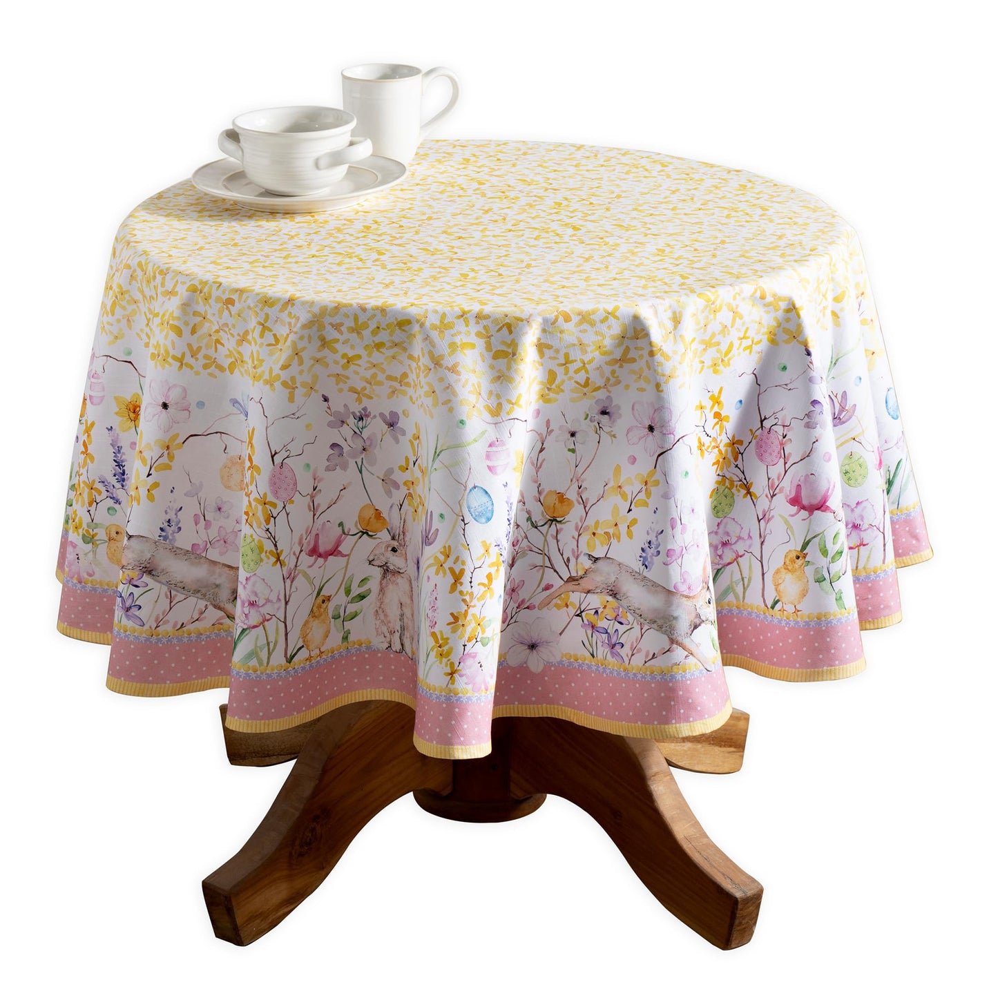 Maison d' Hermine Table Cloth Round Table 100% Cotton 63 Round Inches Tablecloth Reusable Decorative for Dining Kitchen Room Farmhouse Home Gifts for Mothers Day Spring Summer - Easter Zest