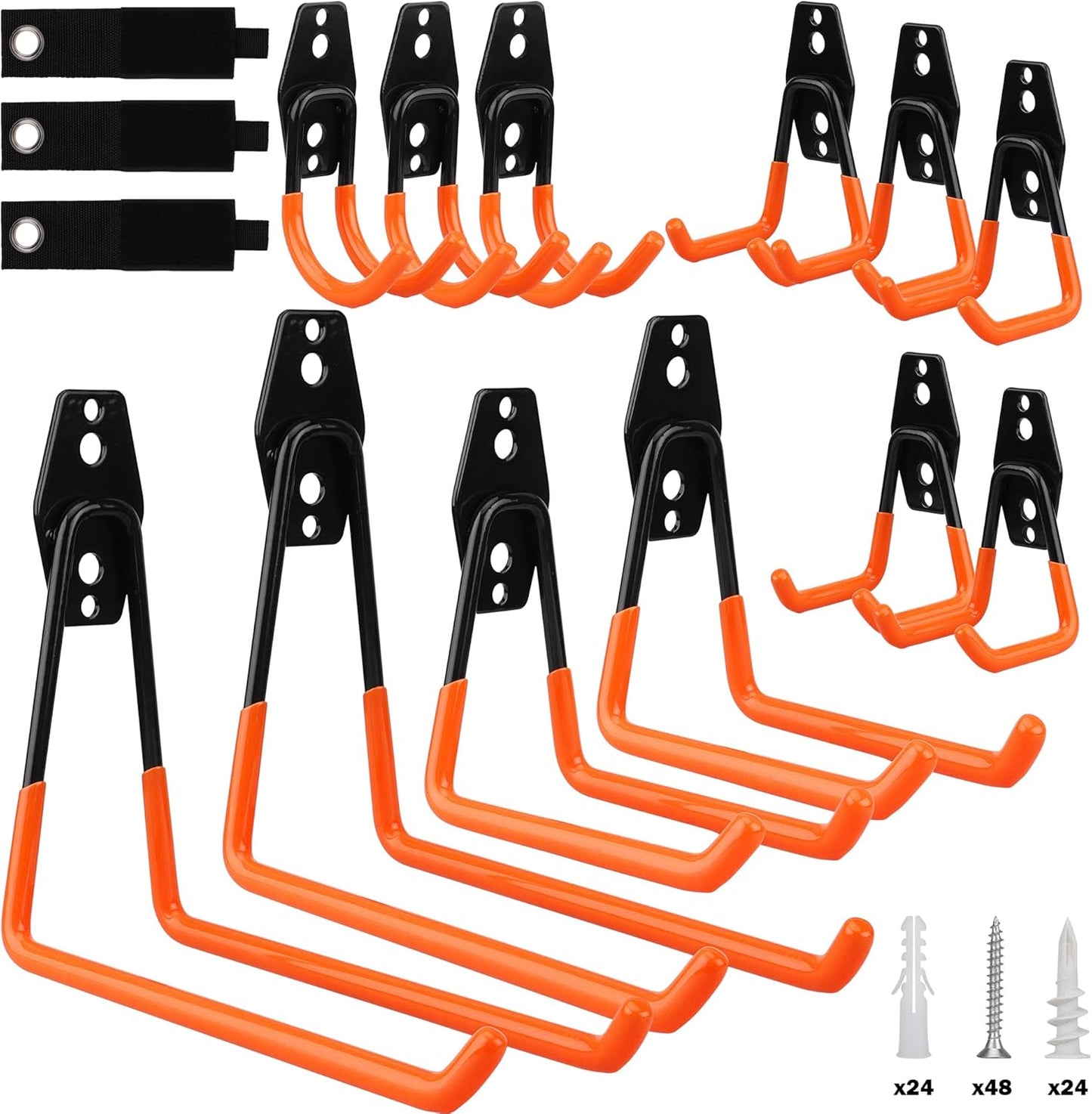 Skiennix Garage Tool Storage Wall Hook Set - 15PCS Heavy Duty Organizer for Garden Tools & Bikes - Orange