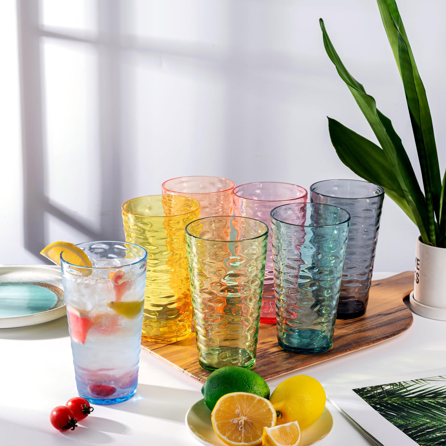 ZAINCA 14-ounce and 20-ounce Plastic Tumblers, Acrylic Drinking Glasses, set of 8 Multicolor Reusable Plastic Cups, Stackable, BPA-Free, Shatter-Proof, Dishwasher-Safe