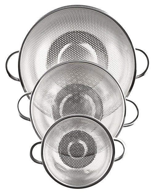 HÖLM 3-Piece Stainless Steel Mesh Micro-Perforated Strainer Colander Set (1-Quart, 2.5-Quart and 4.5-Quart)