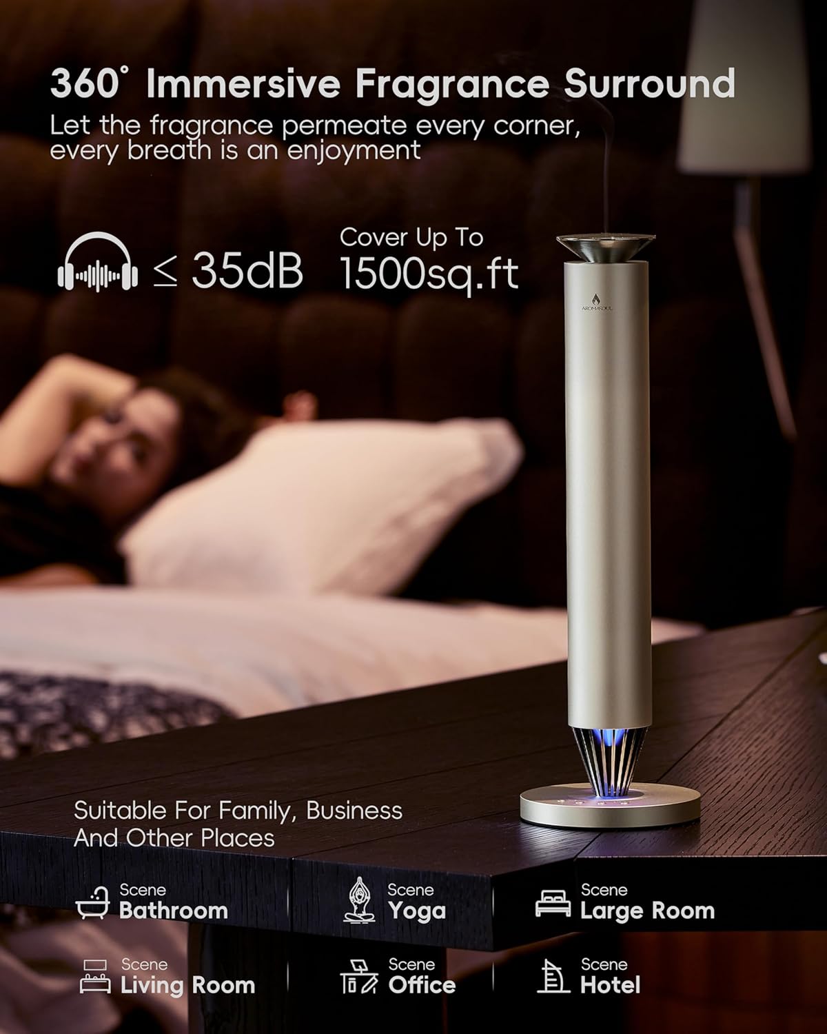 **Skiennix Wireless Rechargeable Scent Diffuser Starter Kit - 1500 Sq Ft Coverage, Mood Light & Essential Oil**