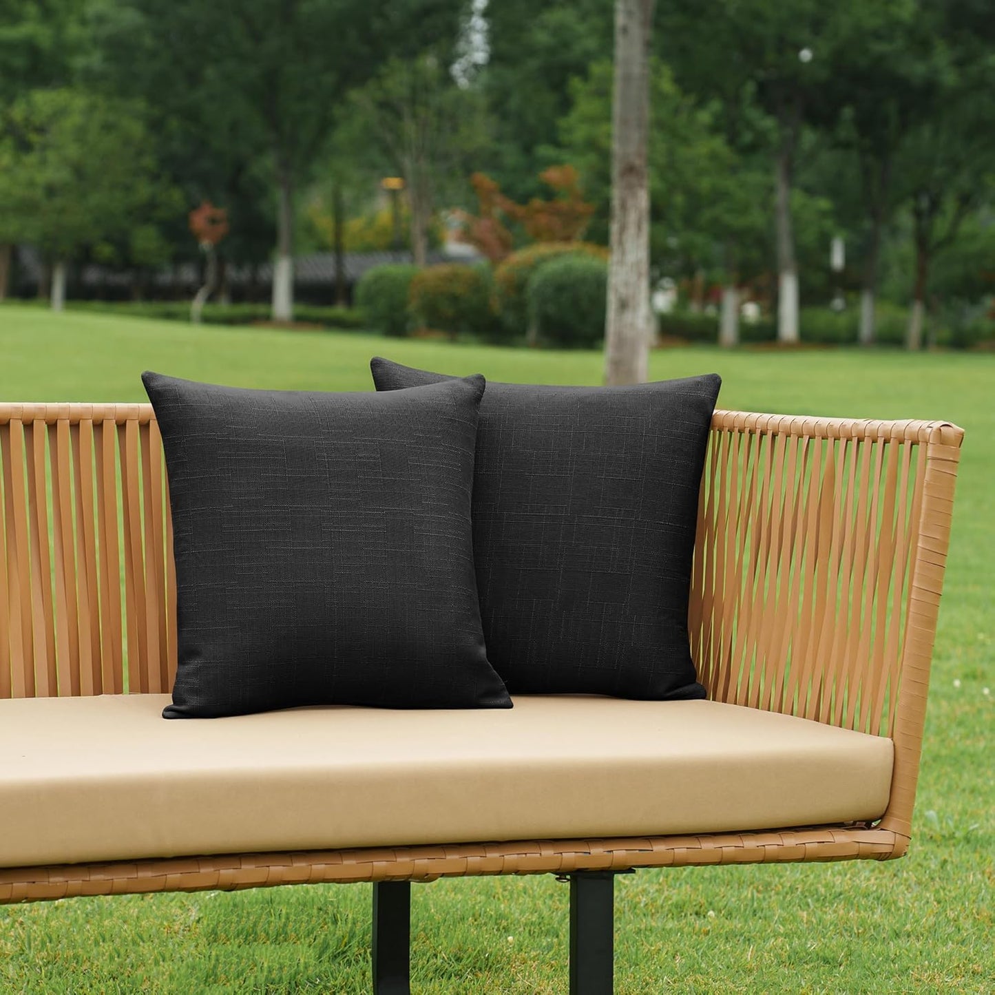NiNi Decorative Outdoor Pillow Covers - Waterproof Linen Cushion Shams Set of 2 | 22x22 Inch Black