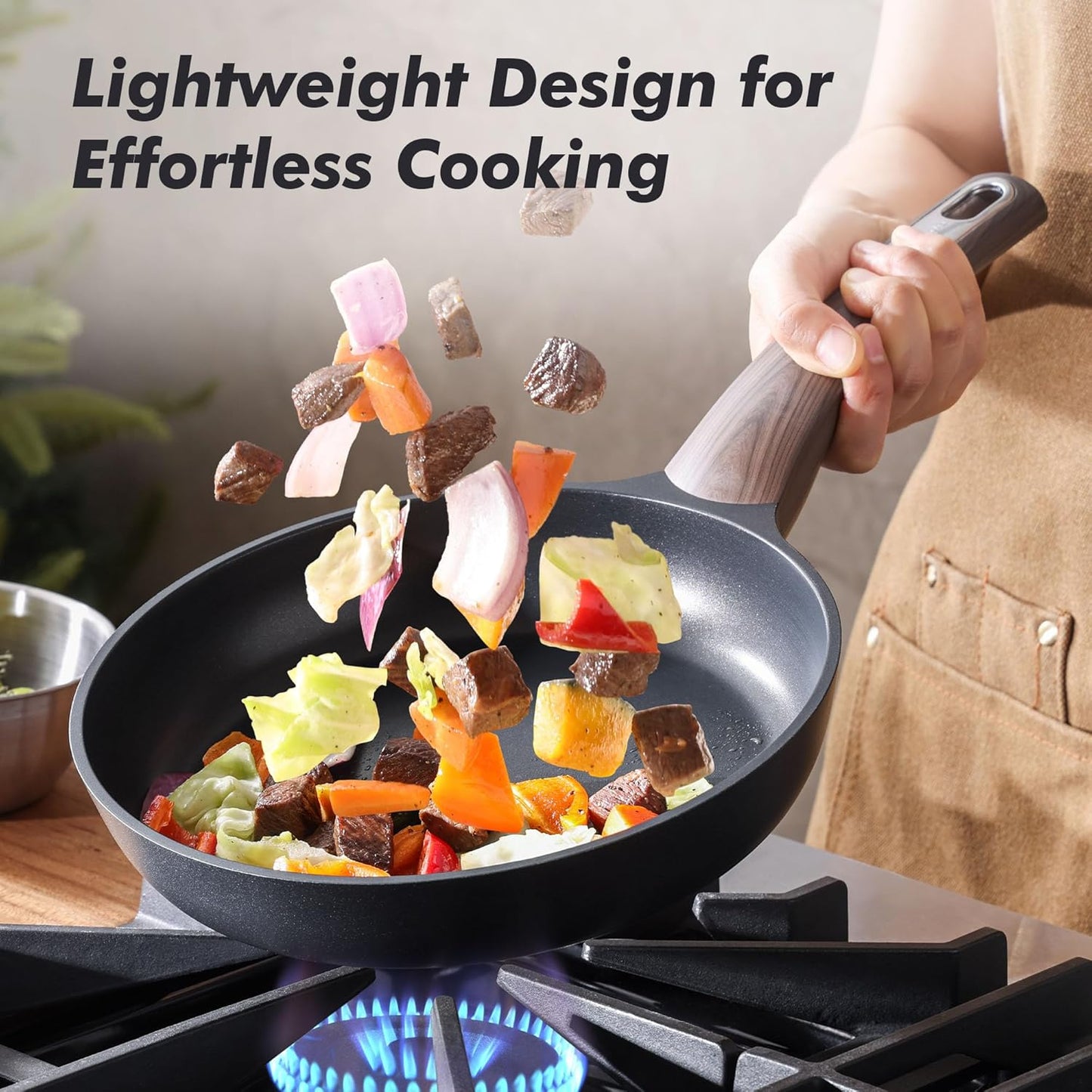 SENSARTE Nonstick Frying Pan - 9.5-Inch Omelette Skillet with Lid | Healthy Cooking, Induction Compatible, Black