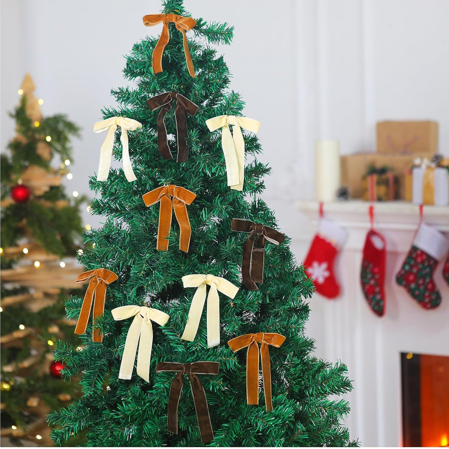 Regine Switzerland Velvet Bows - 24 Pcs Christmas Tree Ornaments | Coquette Wedding Decor (5 x 7 Inch, Khaki)
