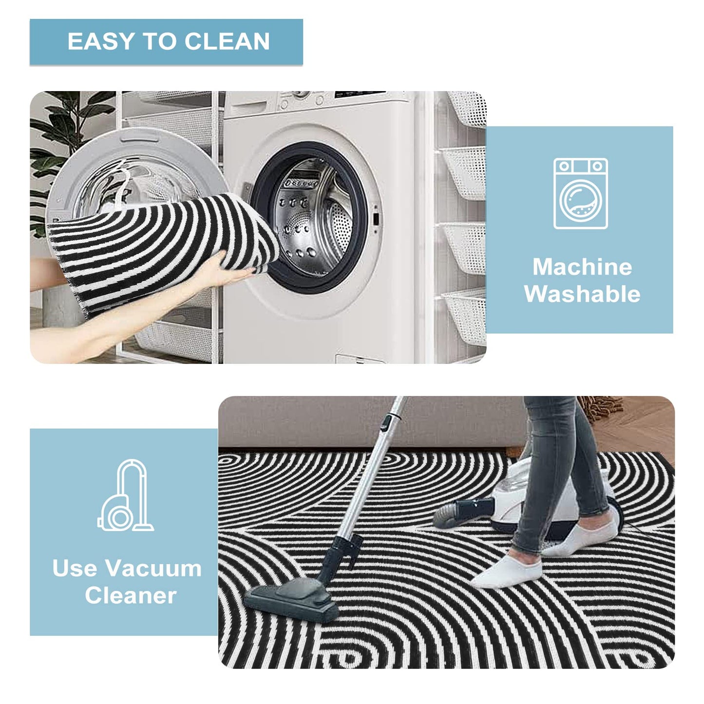 Tiffasea Outdoor Rug 4x6 ft Washable Small Outdoor Rug Porch Rugs Black and White Area Rug Cotton Woven Patio Rugs Reversible Indoor Outdoor Rug for Entryway Bedroom Living Room