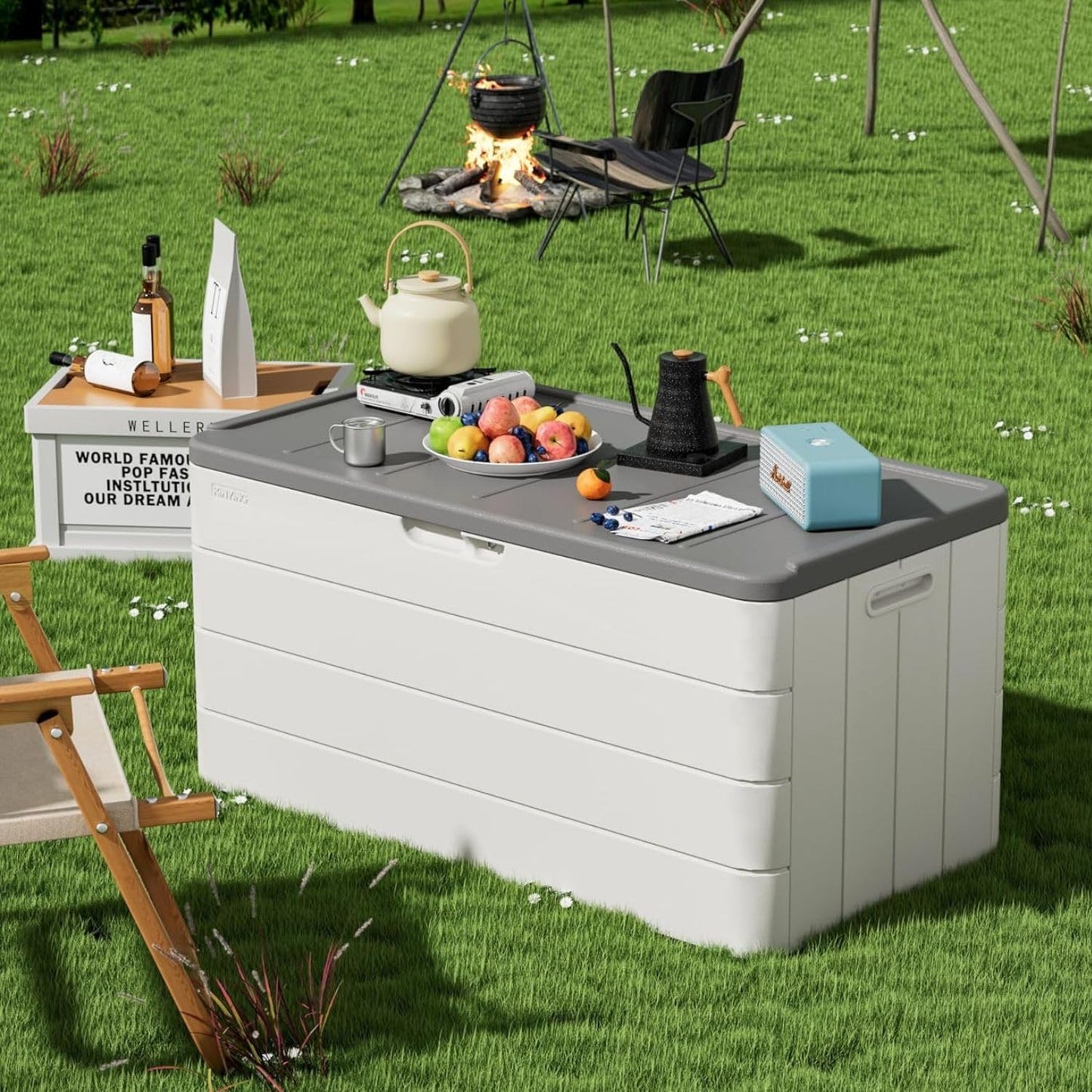 ZZM 110 Gallon Lockable Resin Deck Box - Waterproof Outdoor Storage for Cushions & Tools | White