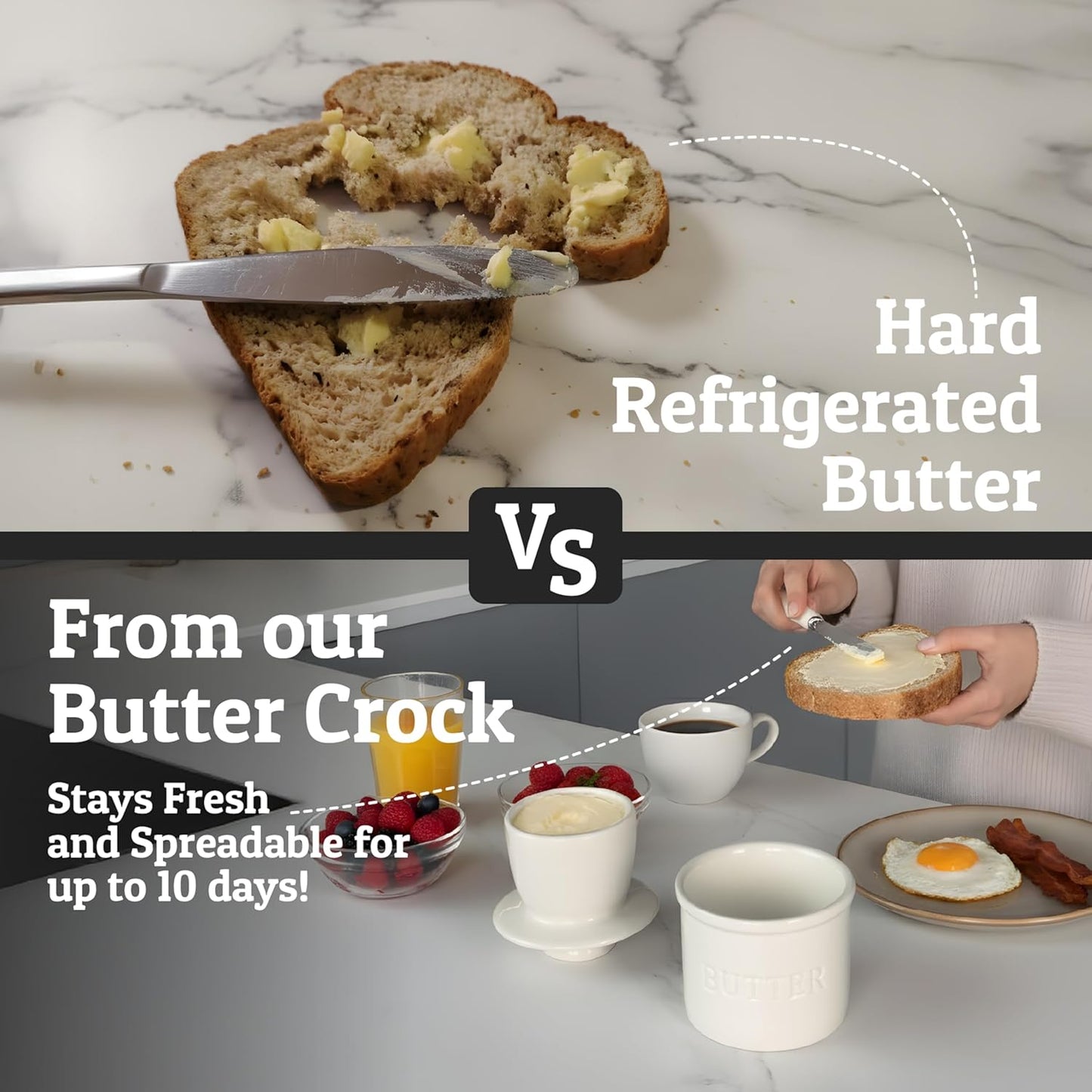 Priority Chef Ceramic Butter Crock with Lid - French Butter Dish with Water Line | White