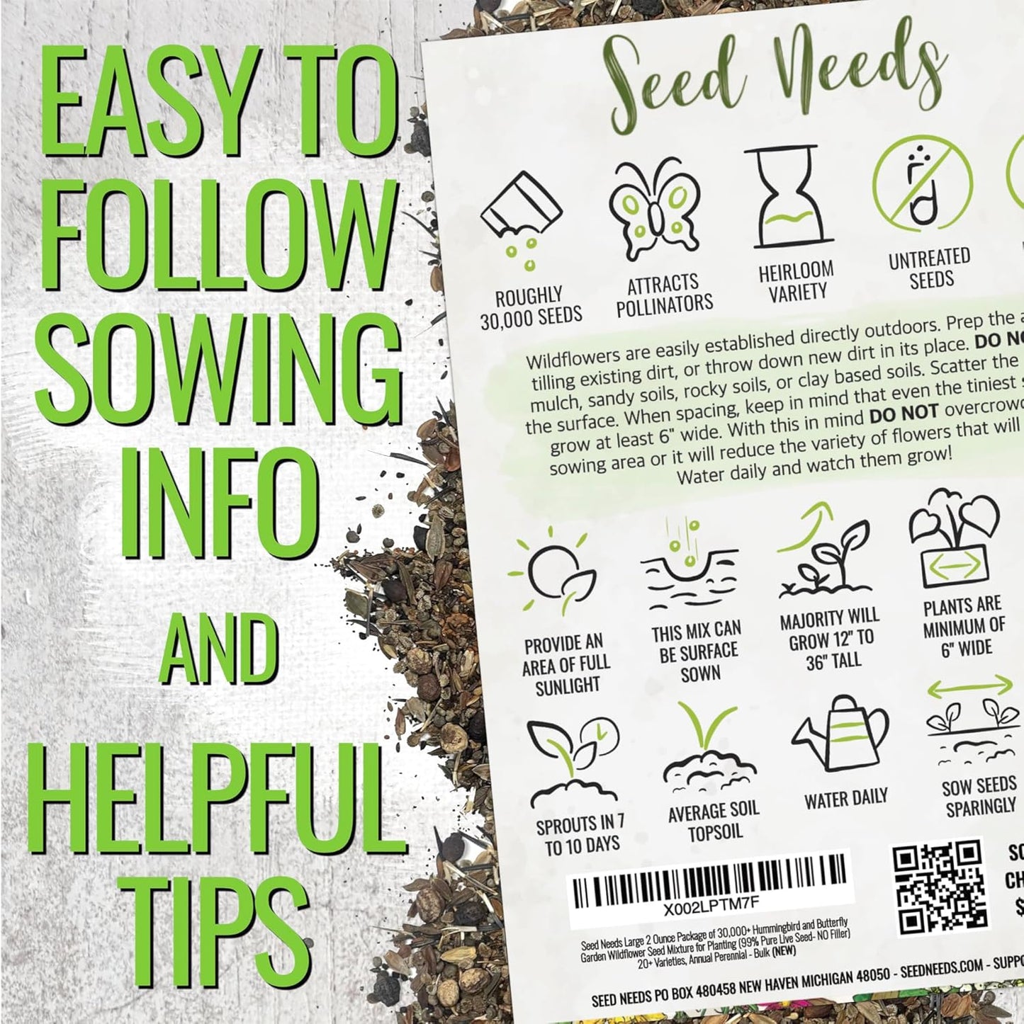 Seed Needs Wildflower Seeds - Butterfly & Hummingbird Mix | 23 Varieties, 2 Ounce Resealable Pack