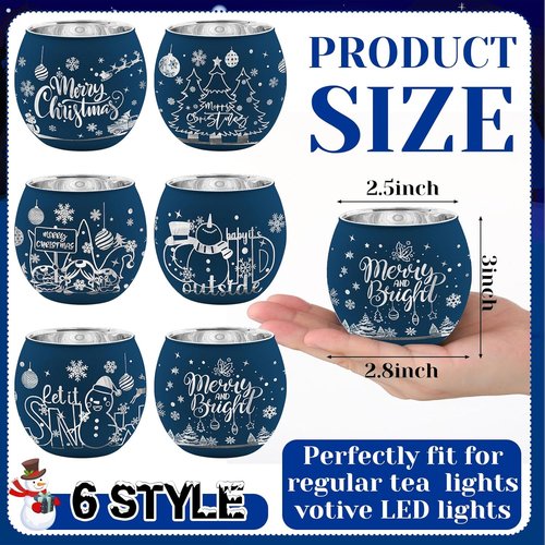 Jingmore Votive Candle Holders - 6 Pcs Glass Set with Laser Engraving Patterns for Party Decor | Navy