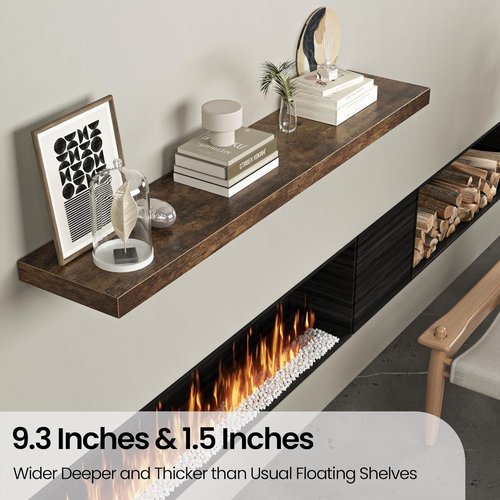 FLYJOE Floating Wall Shelf - 55"W Long Wooden Display Shelf with Invisible Brackets | Rustic Brown