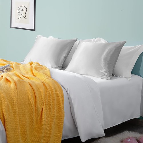 FLXXIE Satin Pillowcases - Luxury Soft Queen Size (20x30 Inches) for Hair & Skin Care | Silver Grey
