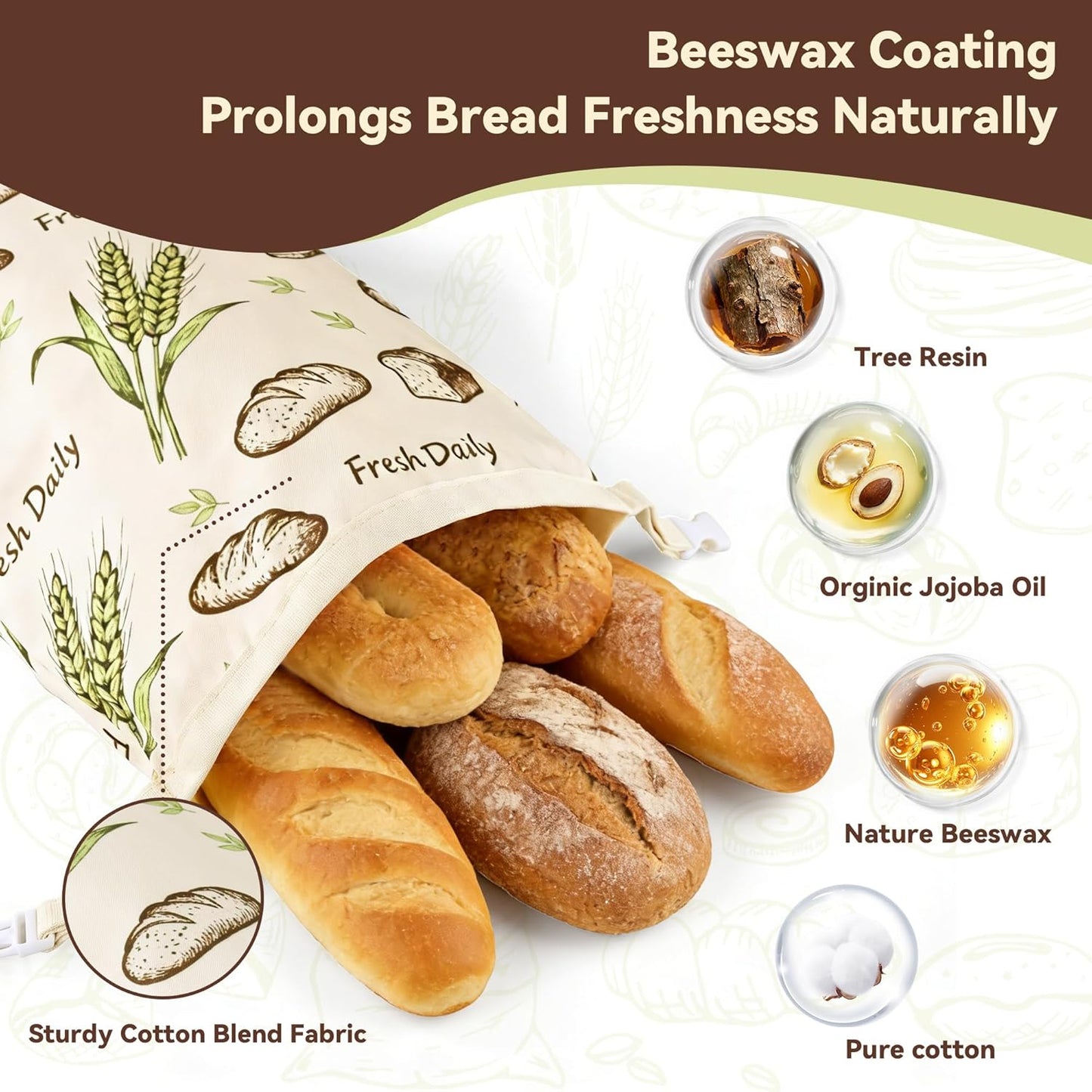 Skiennix Beeswax Bread Bags - 2 Pack Sourdough Storage Bags | 17x13 In, Keep Bread Fresh Longer