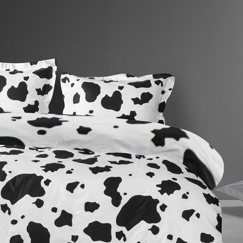 FLXXIE Queen Duvet Cover Set - 3 Pieces Black and White Milk Cow Print with Zipper Closure | 90x90 Inches