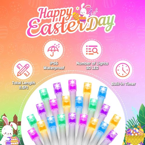 30 LED Easter String Lights - 11.5Ft Pastel Battery Mini Lights with 8 Modes & Timer | Waterproof Fairy Lighting for Home & Party Decor