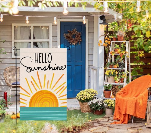 Hello Sunshine Summer Garden Flag - 12x18 Double-Sided Burlap Decor for Farmhouse Yard