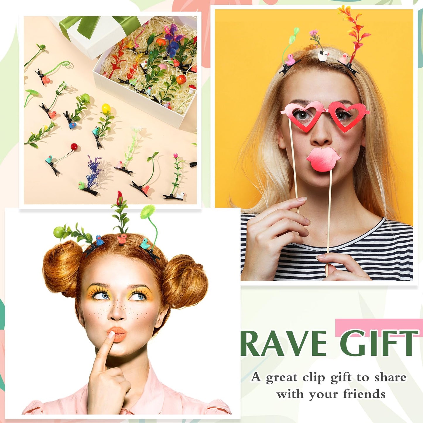 Tigeen 30 Pcs Rave Trinkets Festival Sprout Hair Clip Duck Bean Sprout Clips Spring Plant Flower Hairpins Funny Mixed Style Hair Accessories Valentines Easter Party Gift
