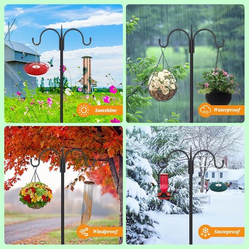 Feed Garden Adjustable Double Shepherds Hook - 76 Inch Heavy Duty Bird Feeder Pole for Hanging Plants & Lanterns