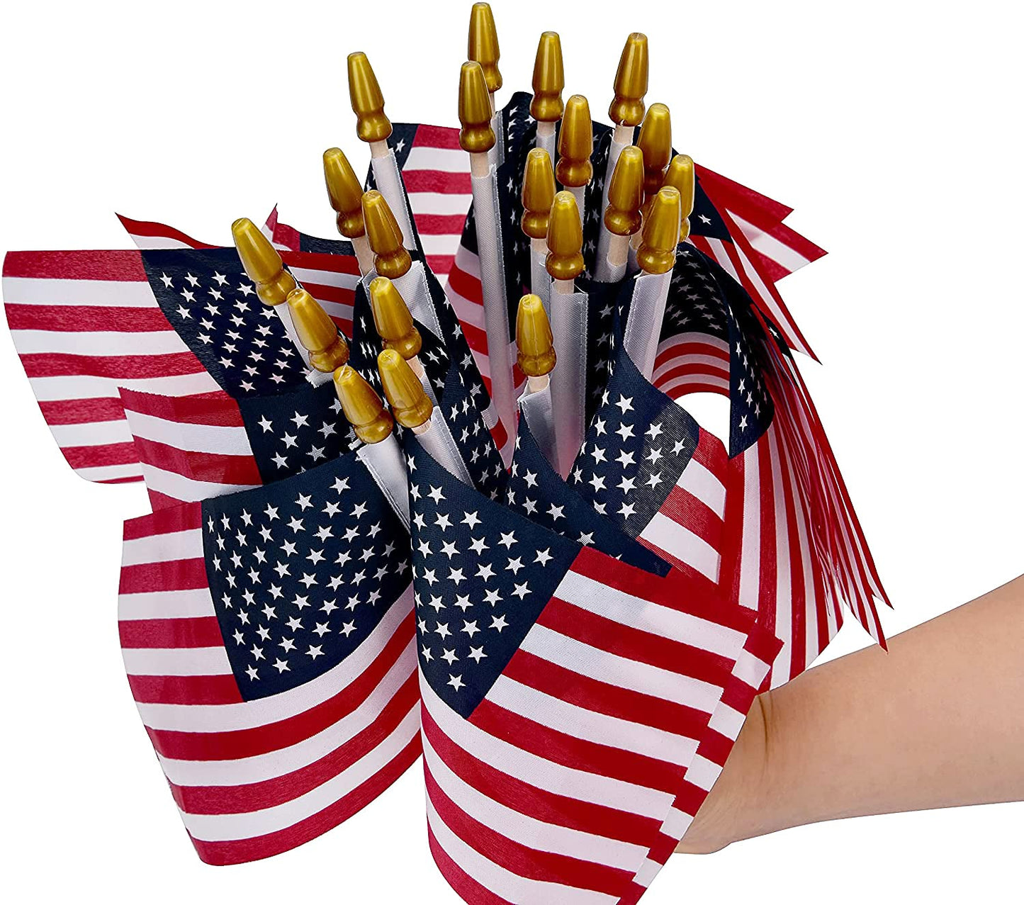 100 Pack Small American Flags on Stick, 4x6 Inch Small US Flags/American Flags for Outside, Mini Hand Held Stick Flags, Memorial Day,250 Anniversary, 4th of July Decorations,Patriotic Decorations