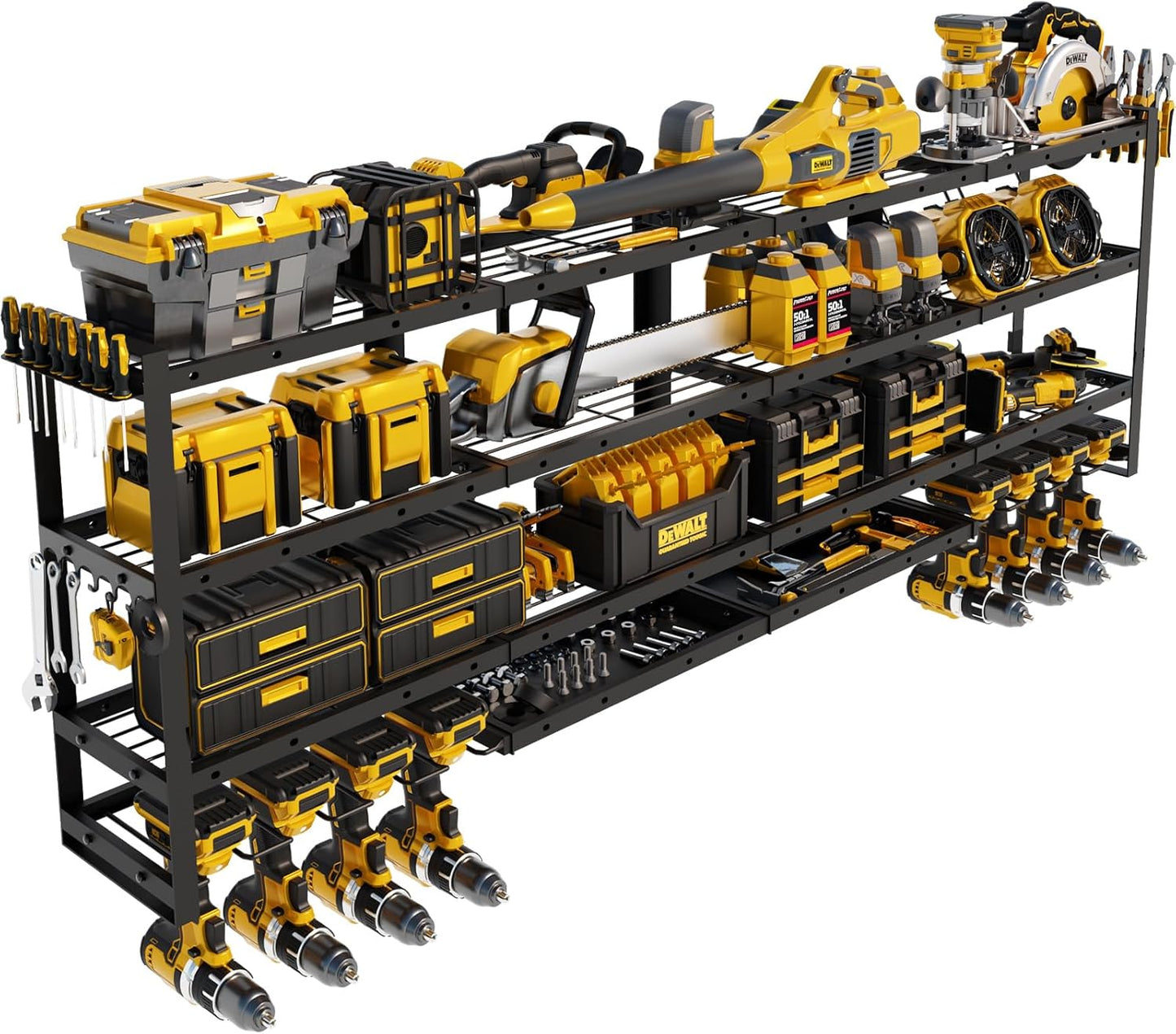 Power Tool Organizer Wall Mount by XLarge - Modular 820lbs Garage Storage Rack with 8 Cordless Drill Holders | 4-Tier Heavy Duty Utility Shelf