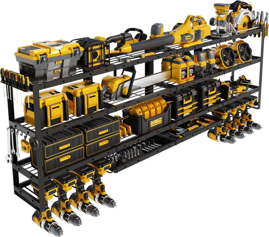 Power Tool Organizer Wall Mount by XLarge - Modular 820lbs Garage Storage Rack with 8 Cordless Drill Holders | 4-Tier Heavy Duty Utility Shelf