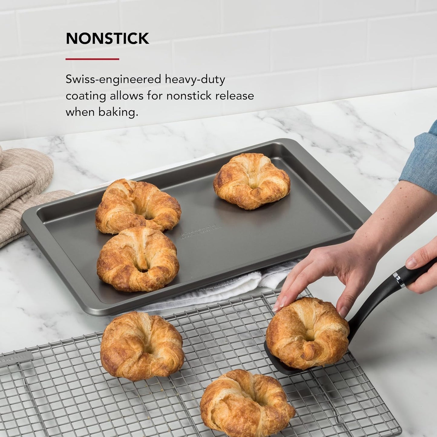 KitchenAid Premium Baking Sheet - Nonstick Aluminized Steel | 10x15 Inch | Contour Silver (Pack of 6)