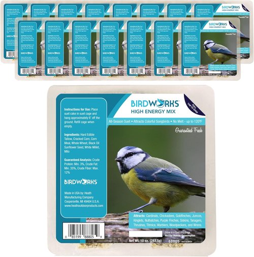 Heath Outdoor Products High Energy Suet Cake Bird Food - No Mess, 10oz | Pack of 16 for Woodpeckers & More