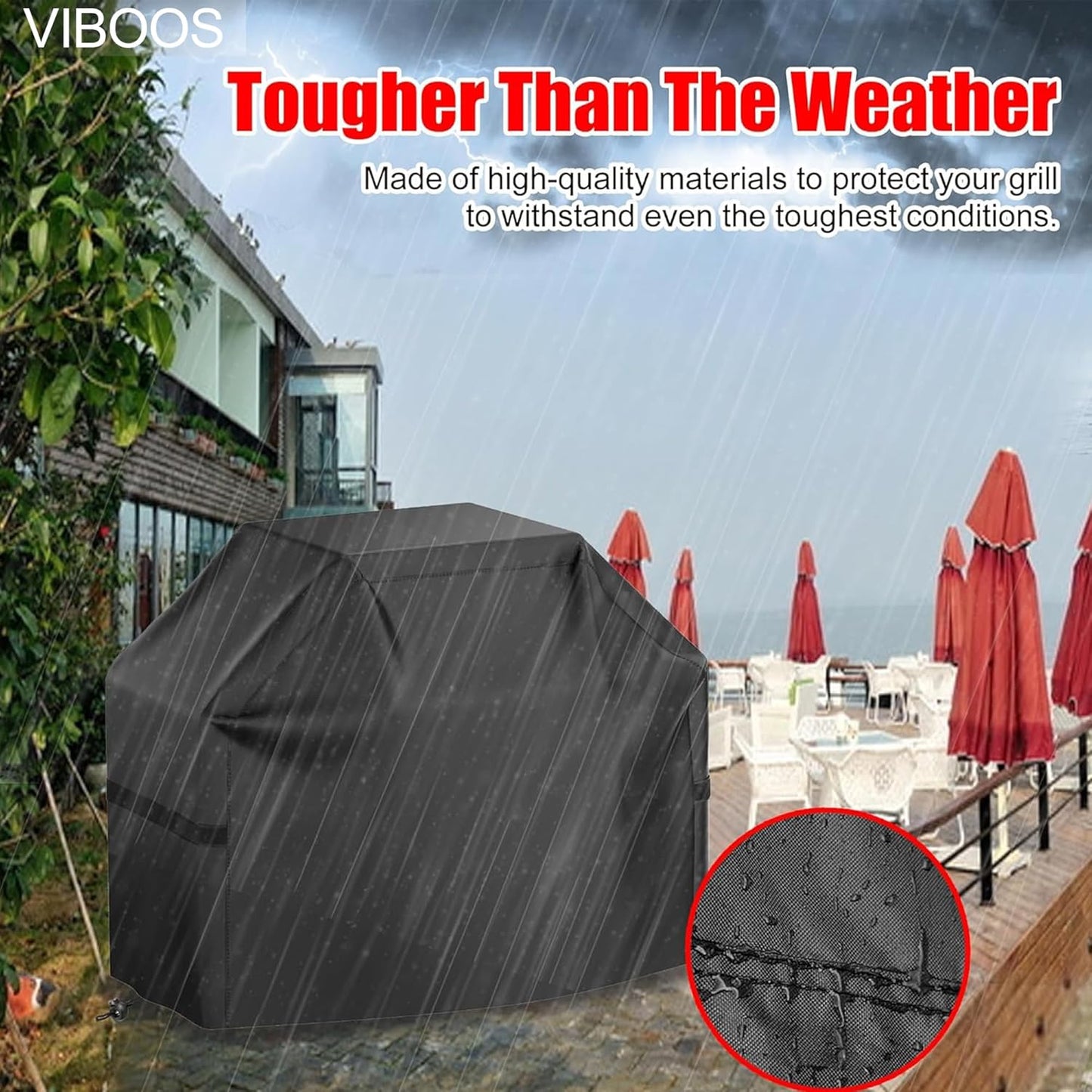 Skiennix 58-Inch BBQ Gas Grill Cover - Waterproof, Anti-UV, Rip-Proof, Adjustable Hem, Black