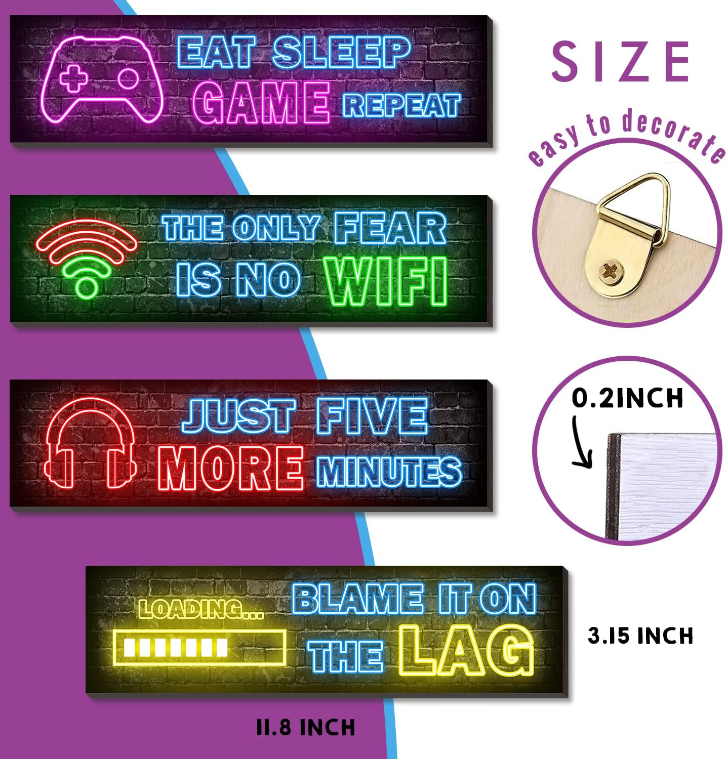Skiennix Neon Gaming Posters - 4 Pcs Set for Teen Boys' Room | Vibrant Wall Art Decor