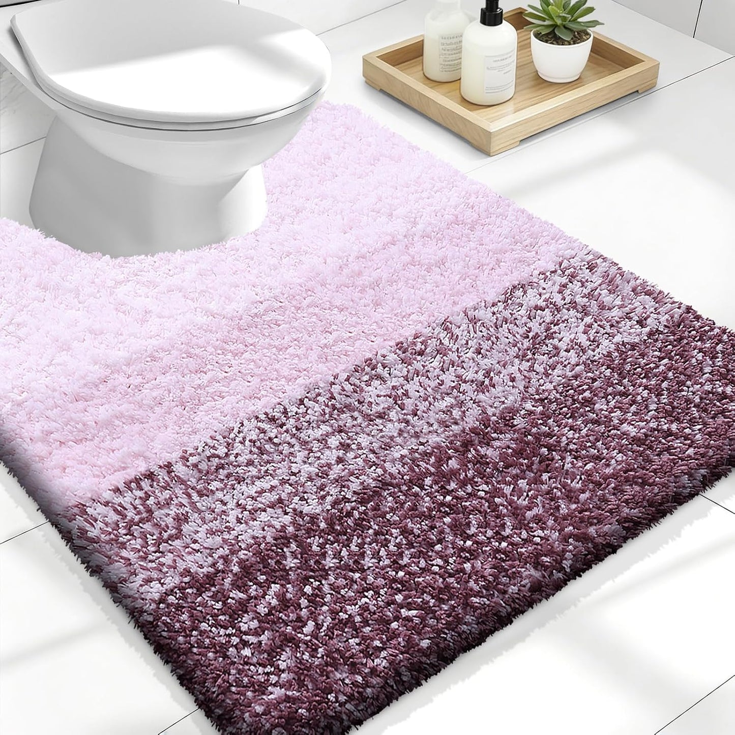 OLANLY Luxury U-Shaped Toilet Rugs - Extra Soft, Absorbent Microfiber Bath Mat | 24x20, Mauve