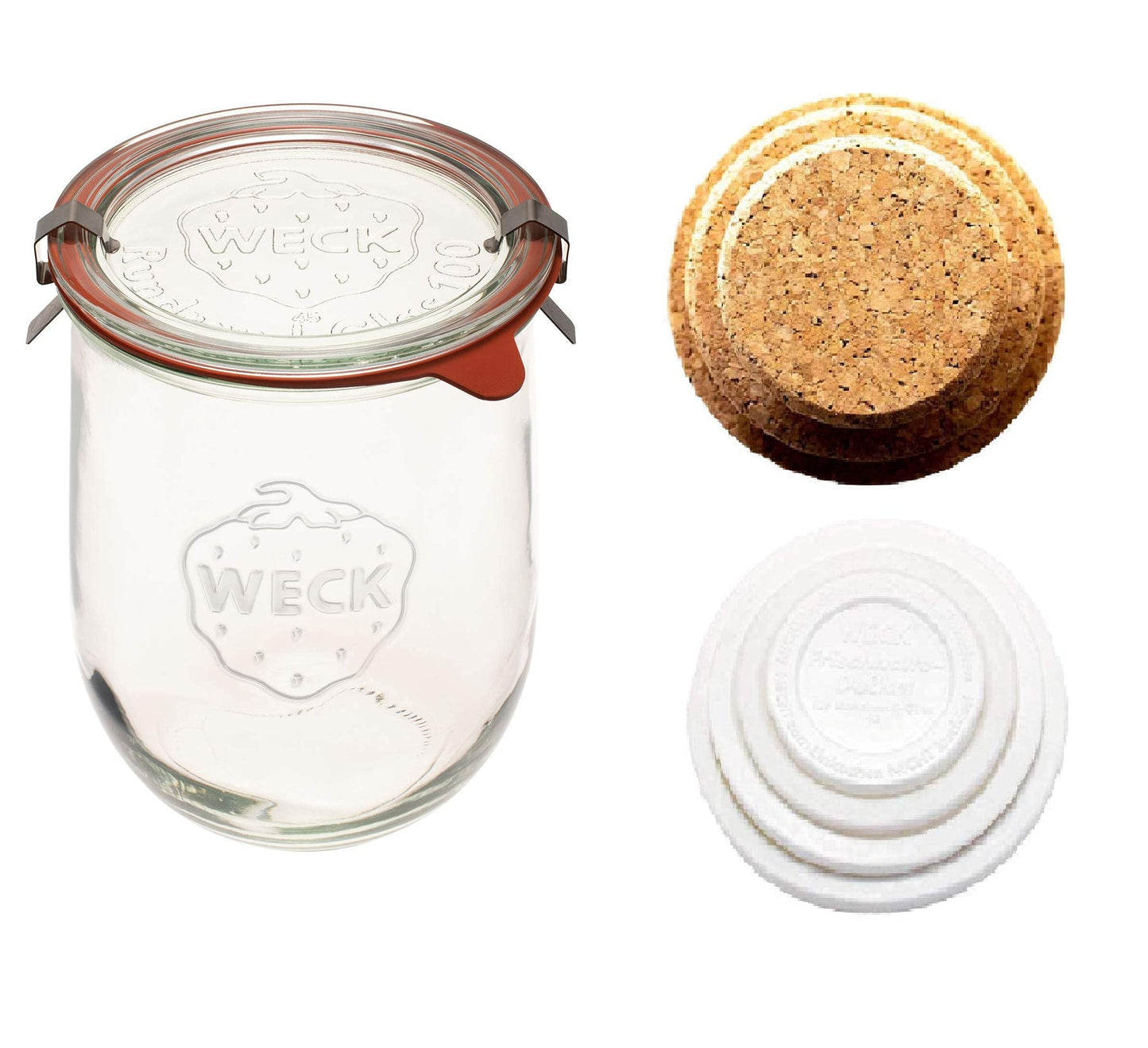 WECK - 745 Weck Tulip Jar 1 Liter - Sour Dough Starter Jars - Large Glass Jar for Sourdough - Tulip Jar with Wide Mouth - Suitable for Canning and Storage - (1 Jar, Glass Lid, Cork Lid, & Keep Fresh Lid)