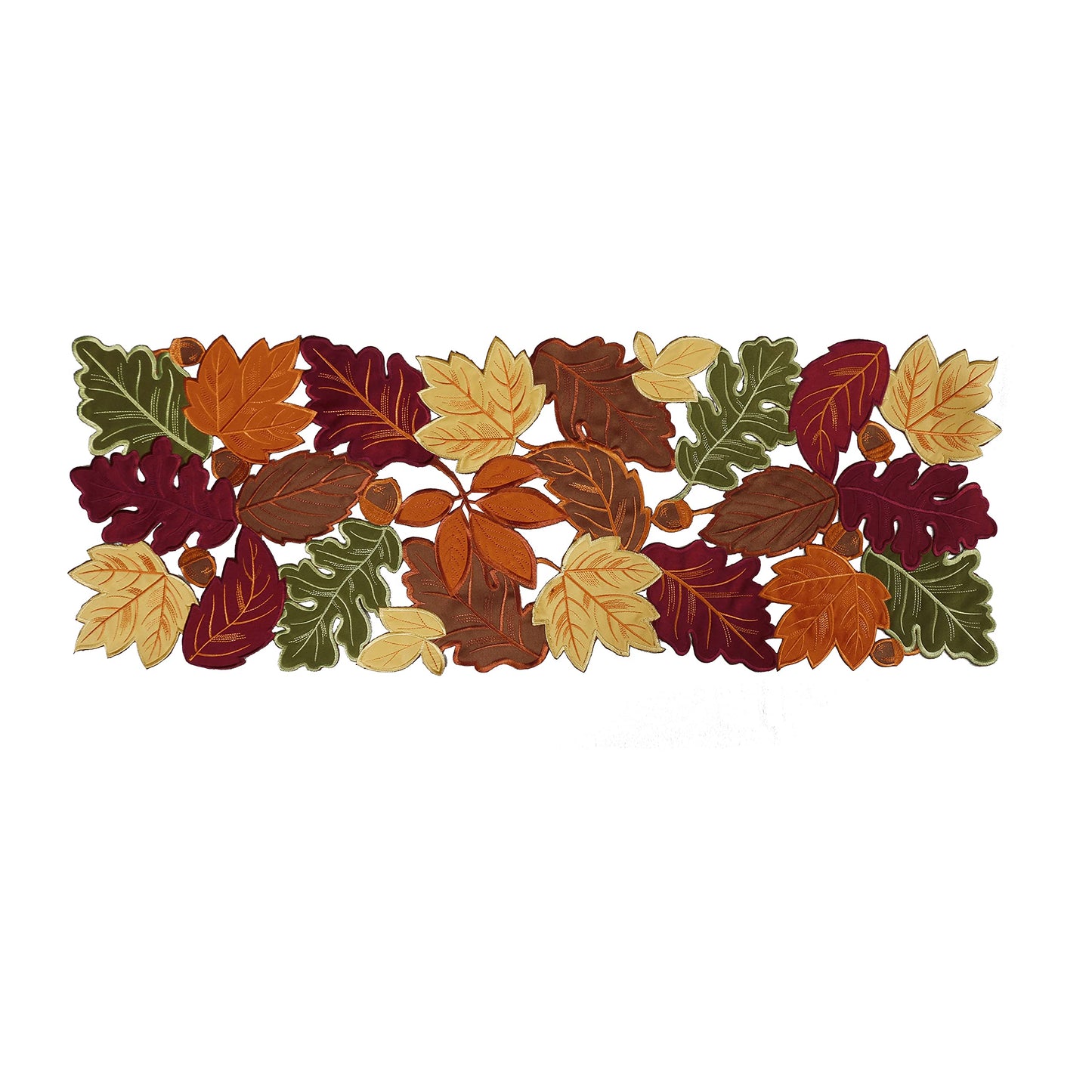 OWENIE Fall Table Runner - Thanksgiving, Farmhouse Embroidered Maple Leaves, 13 x 54 Inch, Orange