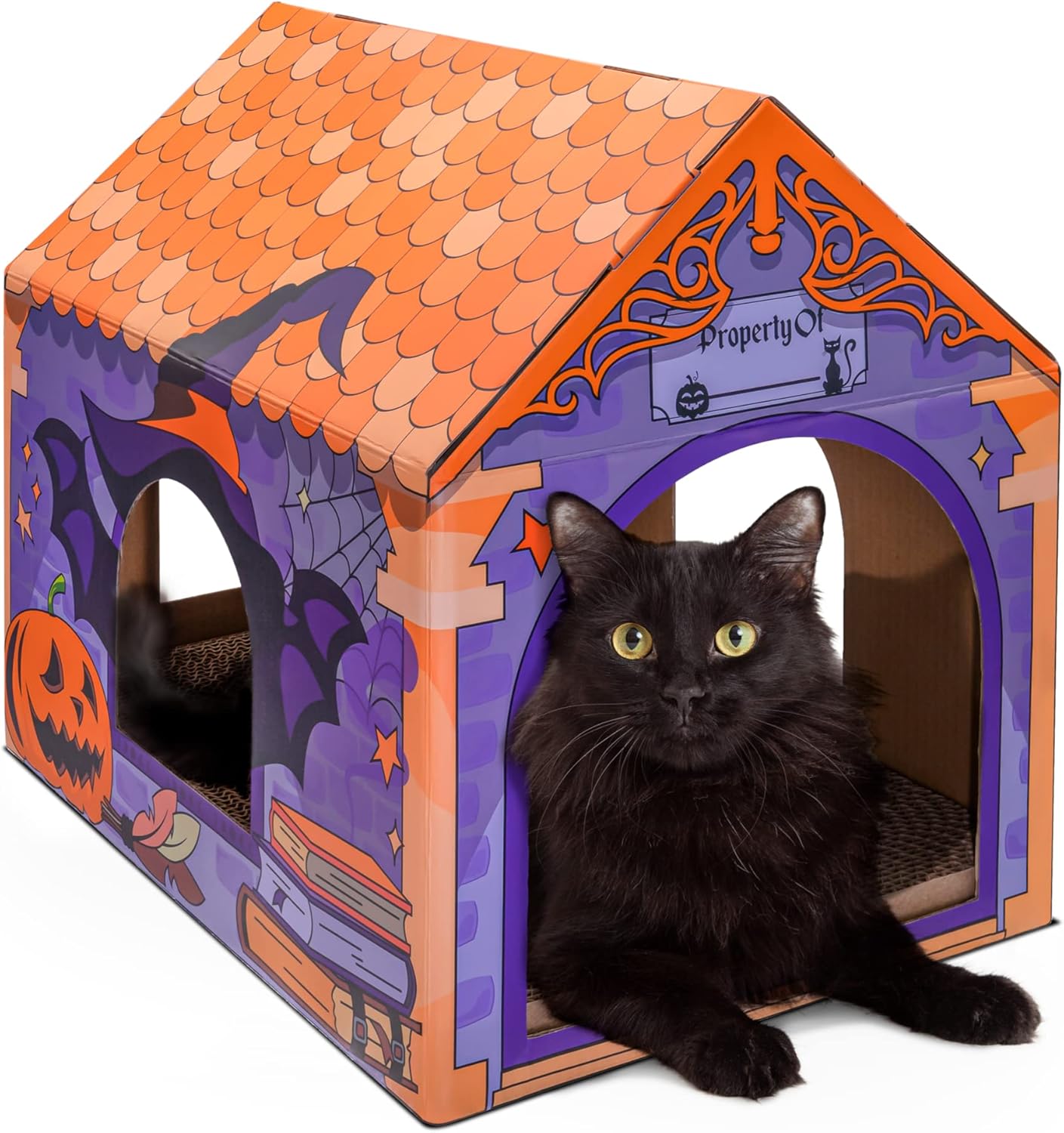 LiBa Cat House - Cardboard Holiday Design with Scratch Pad & Catnip | Indoor Cat Bed & Toy