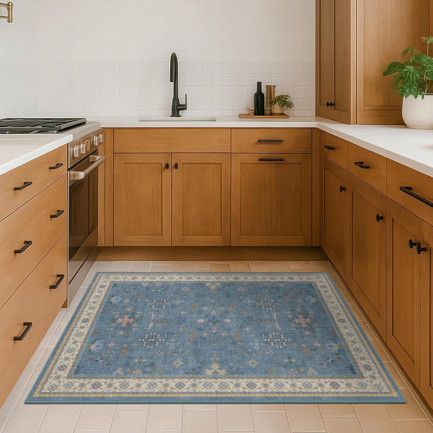 Regine Switzerland Washable Blue Entryway Rug - 3x5 Non-Slip Throw Rug for Kitchen, Bedroom, Mudroom