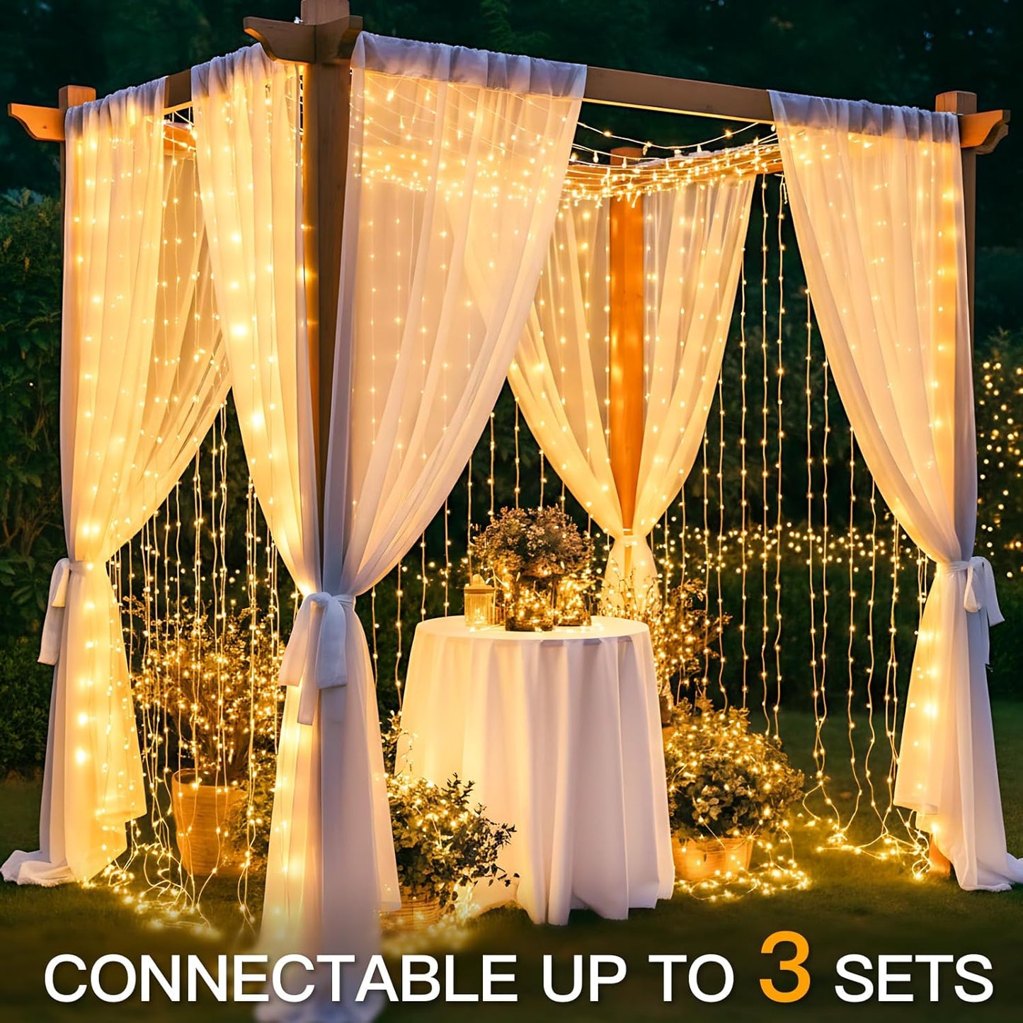 Suddus Tangle-Free Curtain Lights - 400 LED Waterproof Hanging Lights for Christmas & Events | Warm White