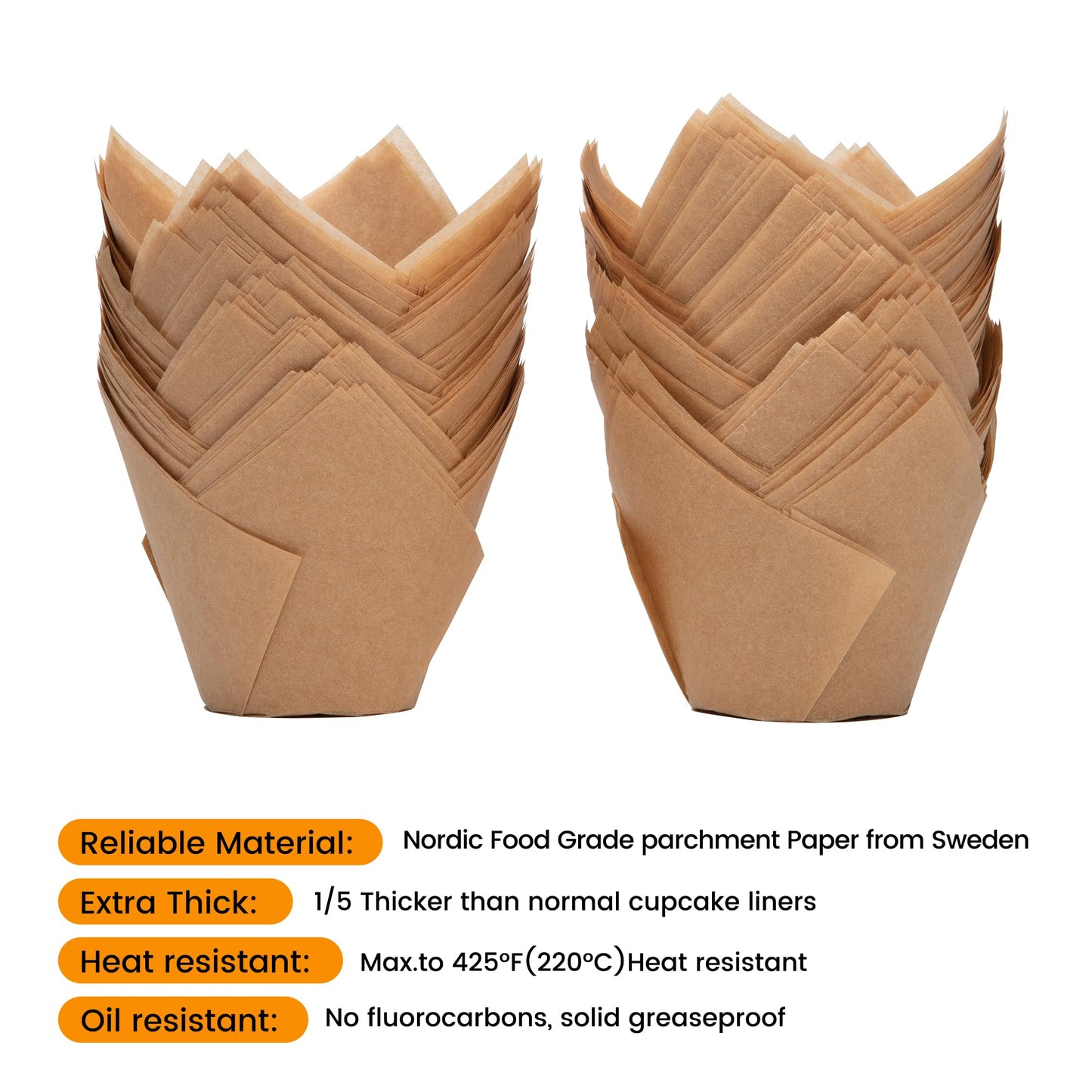 Bake Choice Nordic Paper 100pcs Extra Large Size Natural Tulip Cupcake Liners for Baking, Large Muffin Liners, Cupcake Wrapper for Party, Christmas
