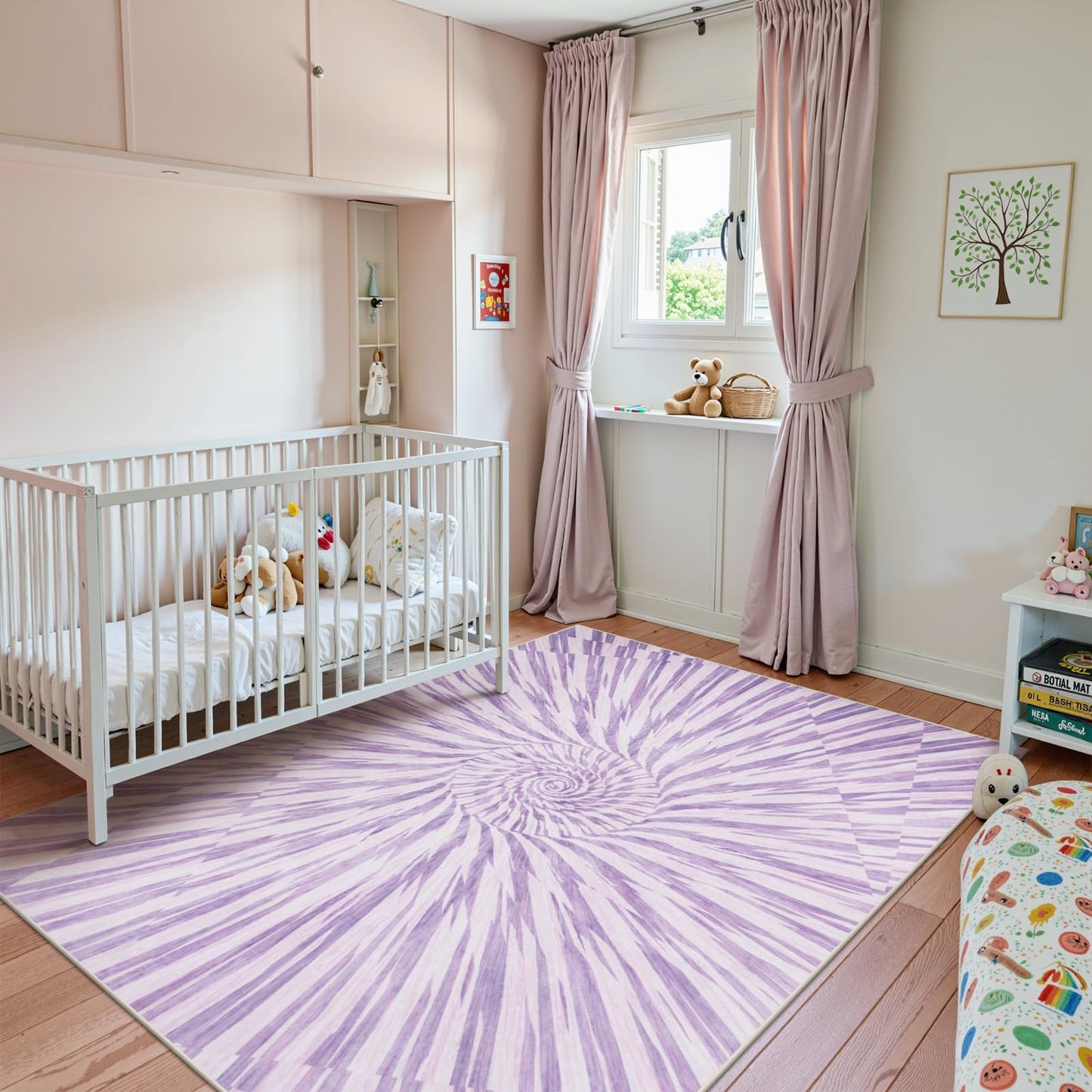 Wonnitar Purple Rug for Bedroom Girls, Abstract Swirl 5x7 Area Rug for Nursery, Washable Ultra-Thin Ombre Soft Modern Carpet for Living Room Kids Room (5x7ft, Lavender/Multi)