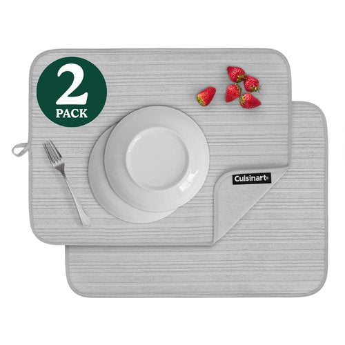 Cuisinart Dish Drying Mats for Kitchen Counter - (2) 18" x 24" Ultra Absorbent Dish Drying Mat XL - Foldable, Machine Washable, Fast Drying Dish Mat (Horizontal Stripes)
